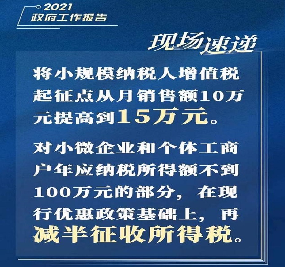 两会速递丨小规模纳税人增值税月销售额起征点提高至15万元